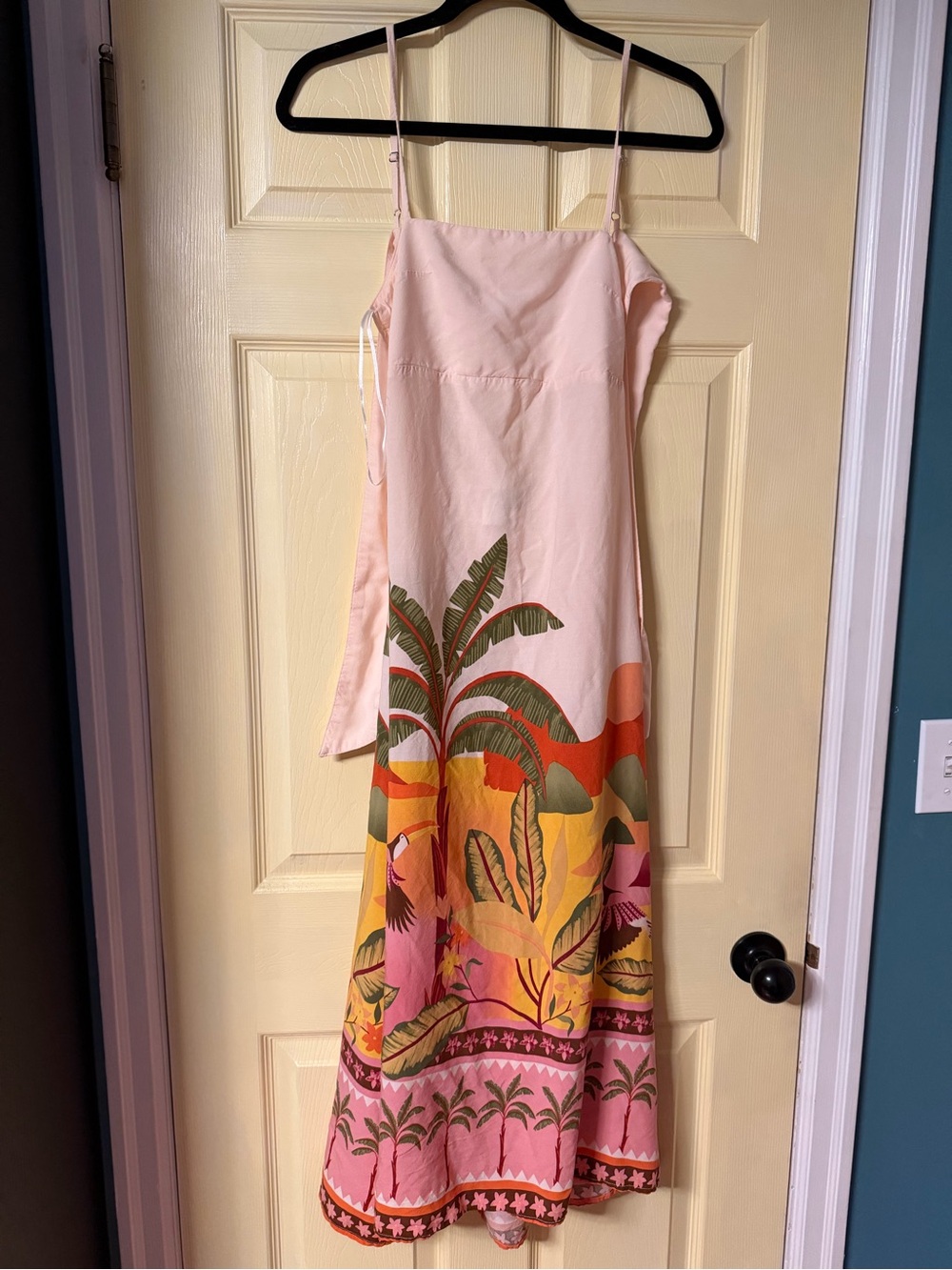 Anthropologie Paper Heart Palm Tropical Resort Toucan Bird Sunset Maxi Dress XS